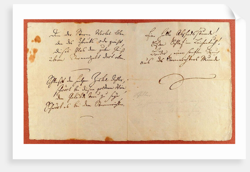 From the Ode to Joy (An die Freude). Autograph manuscript, 1785 by Anonymous
