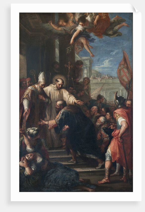 The end of the schism of Anacletus. The Antipope Anacletus II kneeling before Pope Innocent II, um 1 by Anonymous
