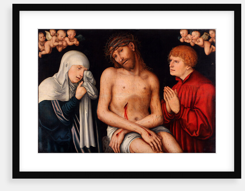 Christ as the Man of Sorrows flanked by the Virgin and St John with Angels, after 1537 by Anonymous