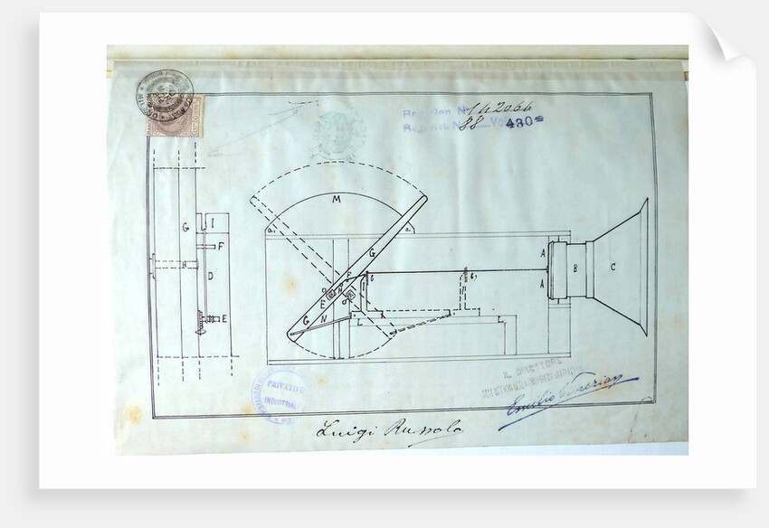 Original sketch of one of the intonarumori, 1914 by Anonymous