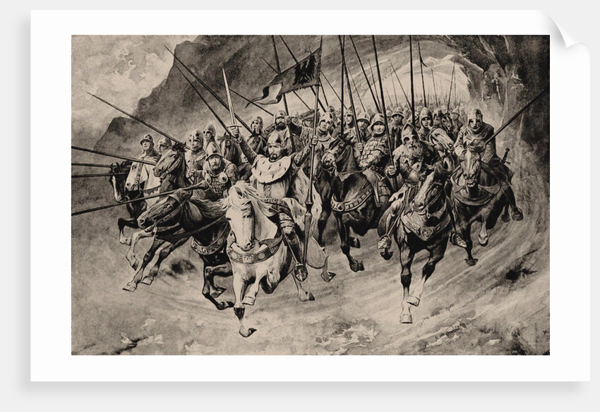 Saint Wenceslas and his Blanik knights set off from the mountain. Illustration from Stare povesti ce by Anonymous