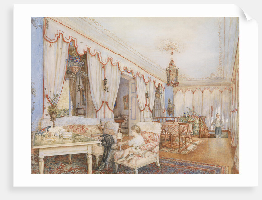 Interior with a child playing with a dog, 1846 by Anonymous