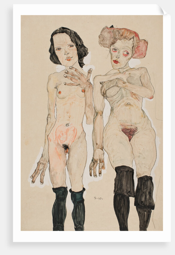 Two Naked Girls with Black Stockings, 1910 by Anonymous