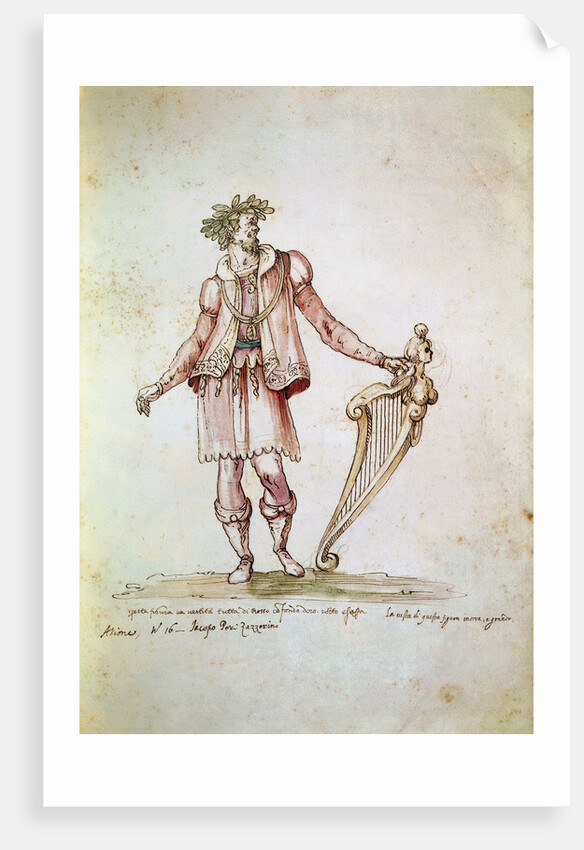 Portrait of Jacopo Peri. Costume design of Arion in the 5th Intermedio of La Pellegrina, by Anonymous