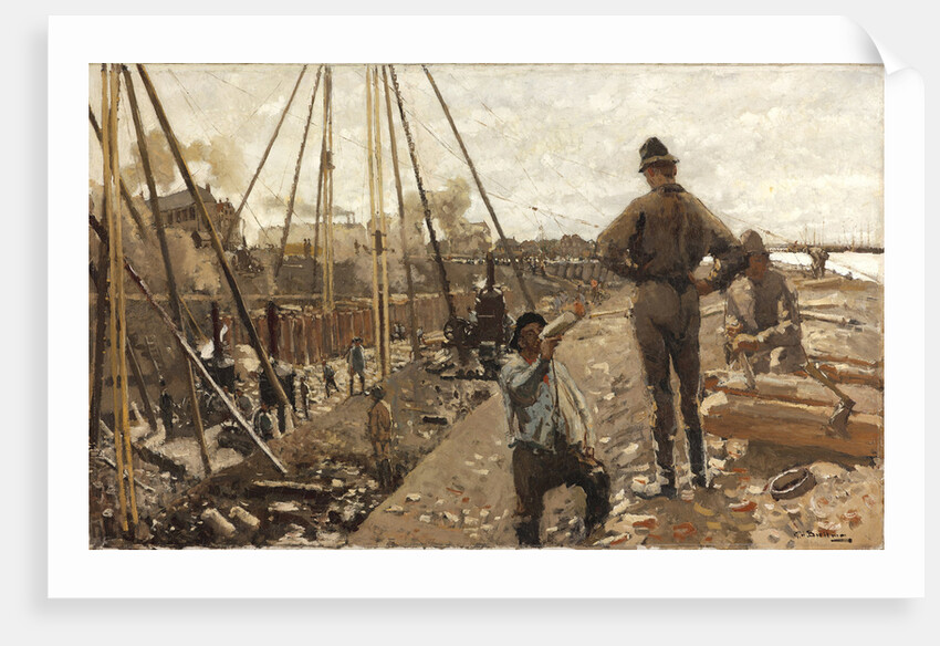The pile driving on the Van Diemenstraat in Amsterdam, 1897 by Anonymous