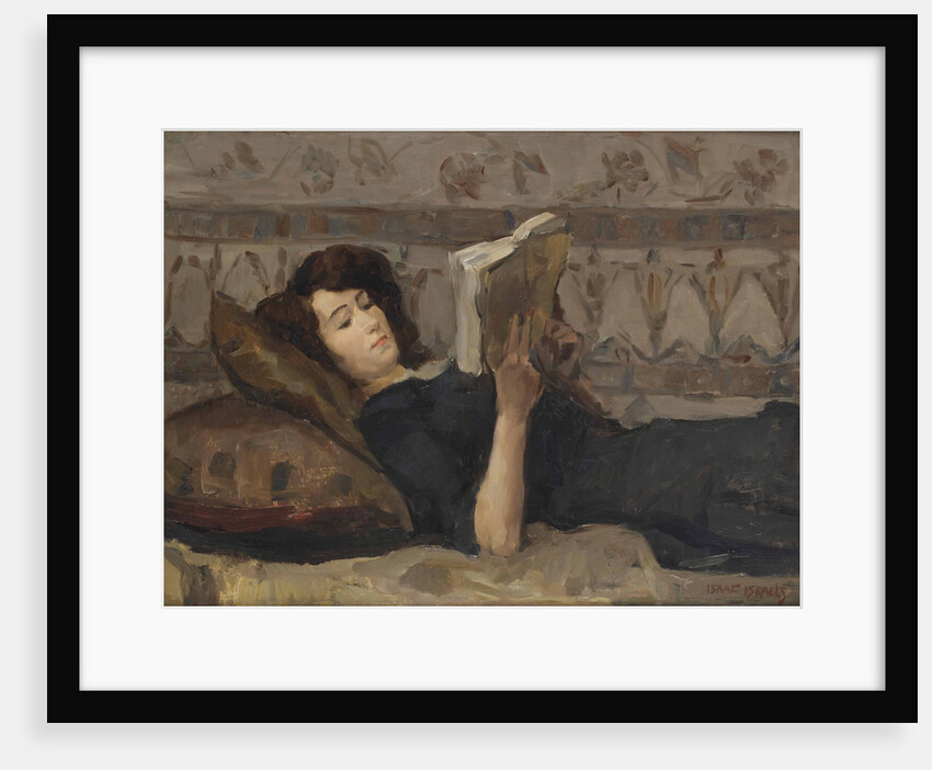 Girl reading on a sofa, c. 1920 by Anonymous
