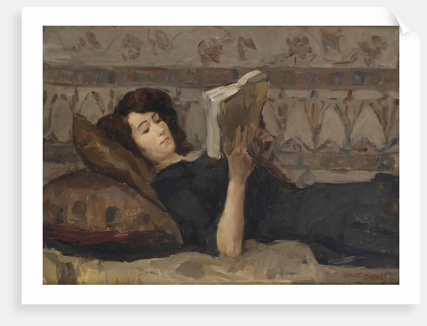 Girl reading on a sofa, c. 1920 by Anonymous