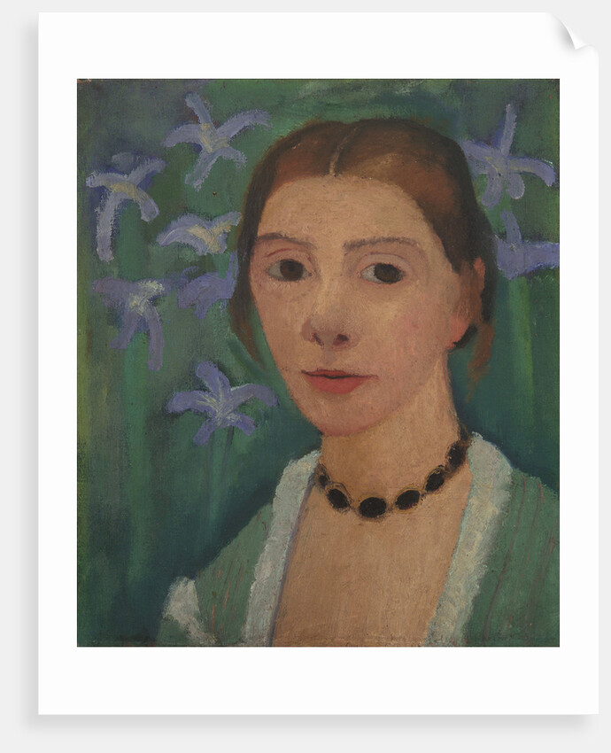 Self portrait in front of green background with blue irises, c. 1905 by Anonymous
