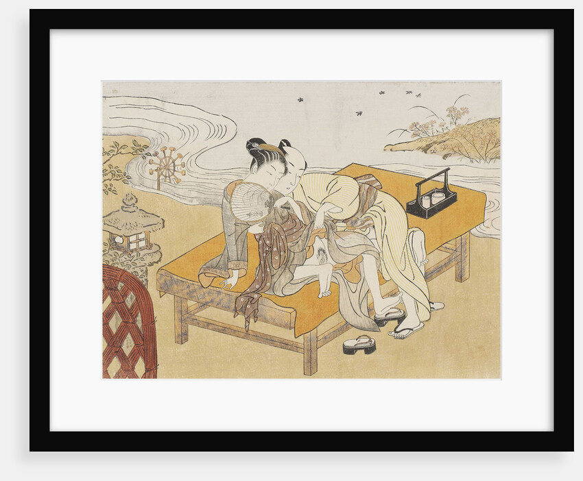 A couple making love on a bench beside a stream on a summer evening, 1760s by Anonymous