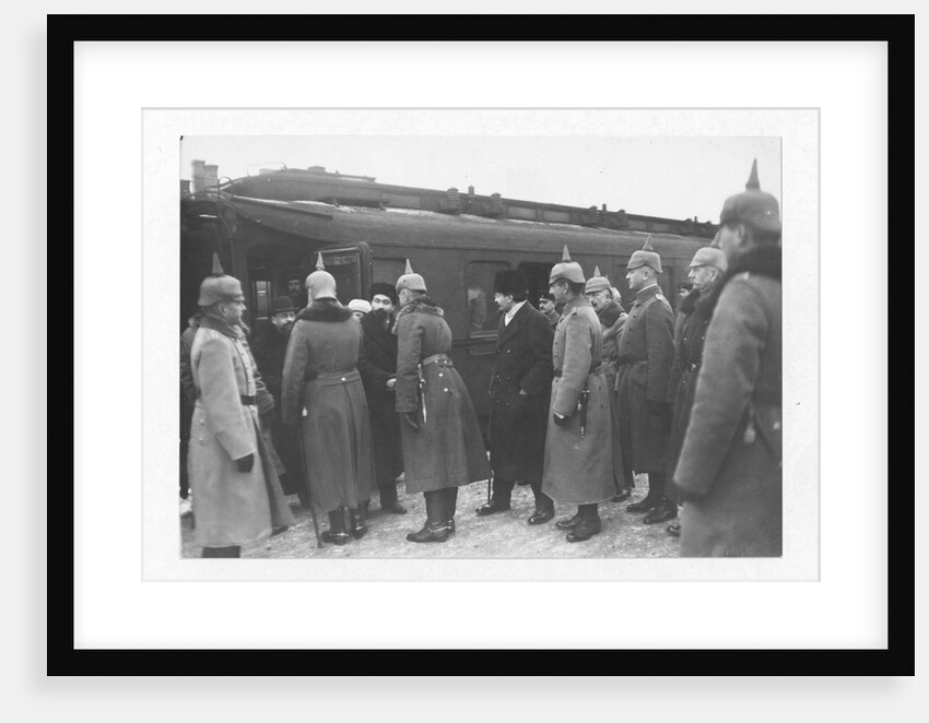 Arrival of the Russian delegation in Brest-Litovsk. In the centre Trotsky. Left: Kamenev and Joffe by Anonymous