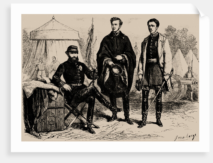 Emperor Pedro II of Brazil with his two sons-in-law, August of Saxe-Coburg and Gotha and Gaston of O by Anonymous