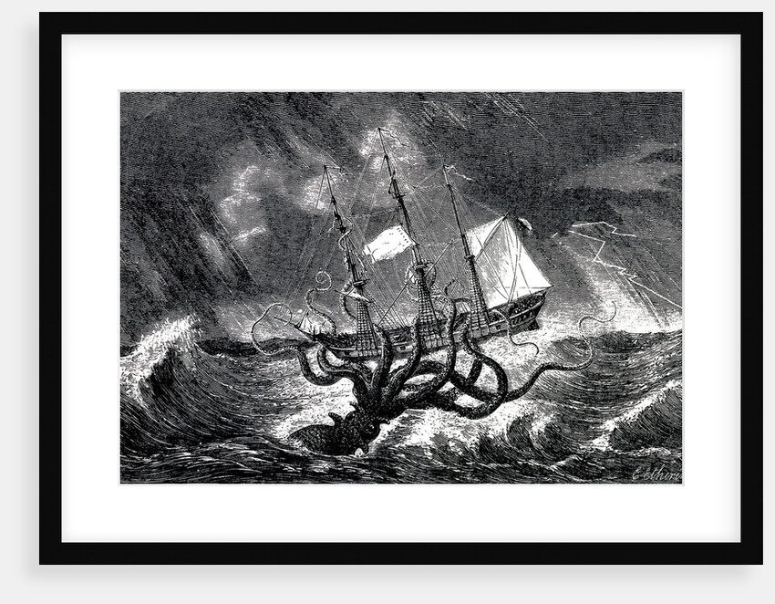 Kraken Attacking a Sailing Vessel During a Storm , 1870 by Anonymous
