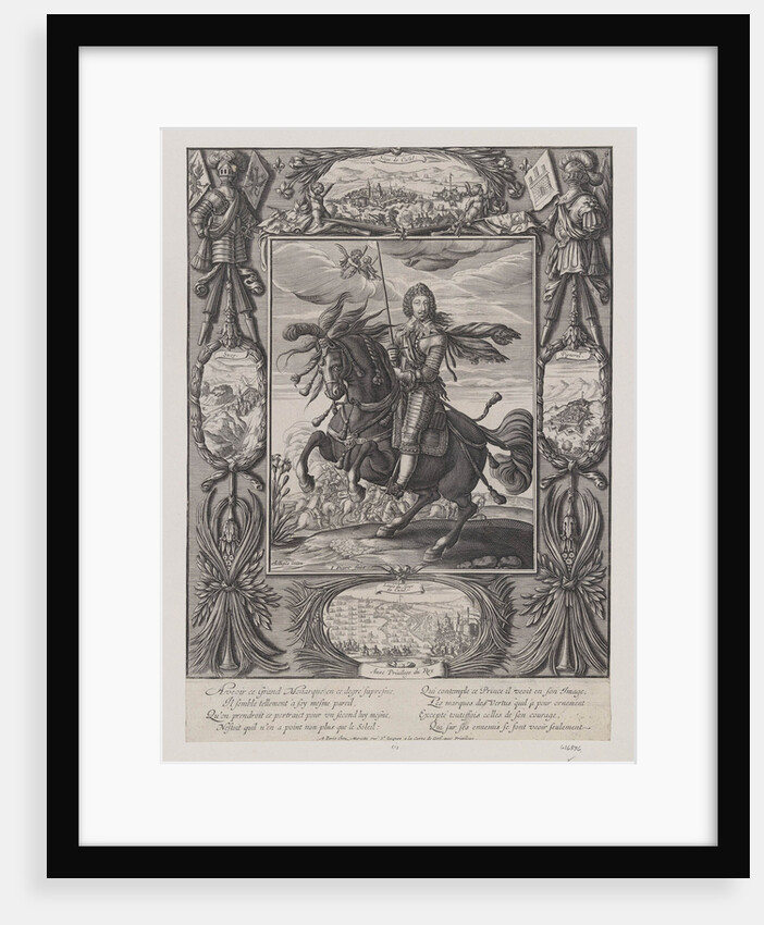 Louis XIII on horseback with views of besieged towns and fortresses, c.1630 by Anonymous
