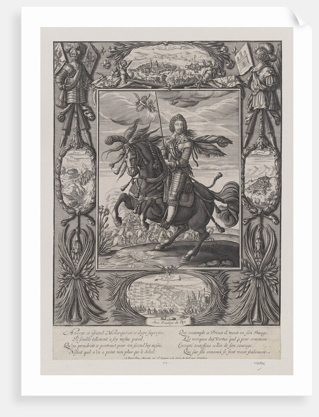 Louis XIII on horseback with views of besieged towns and fortresses, c.1630 by Anonymous