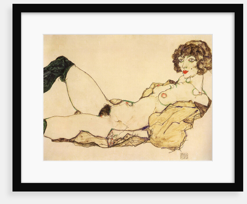 Lying nude with green stockings, 1917 by Anonymous