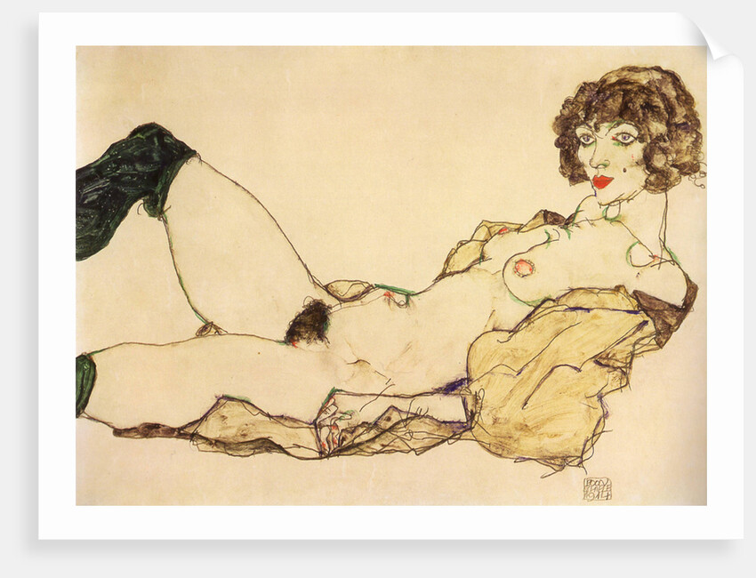 Lying nude with green stockings, 1917 by Anonymous