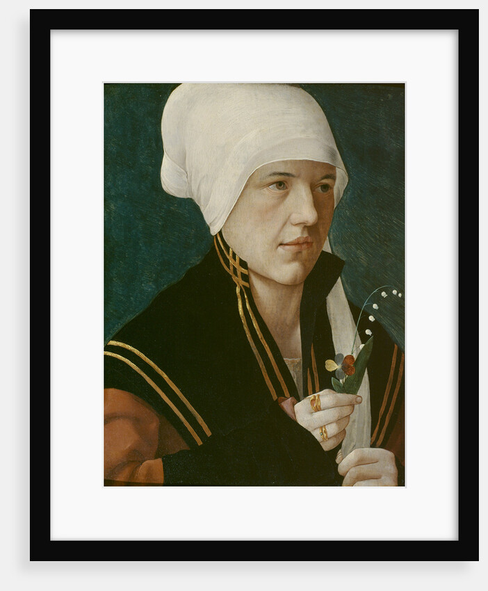 Portrait of a woman holding a Lily-of-the-Valley and a pansy, before 1520 by Anonymous