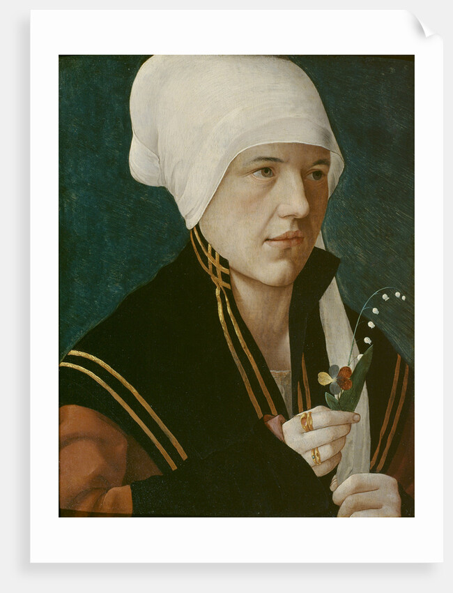 Portrait of a woman holding a Lily-of-the-Valley and a pansy, before 1520 by Anonymous