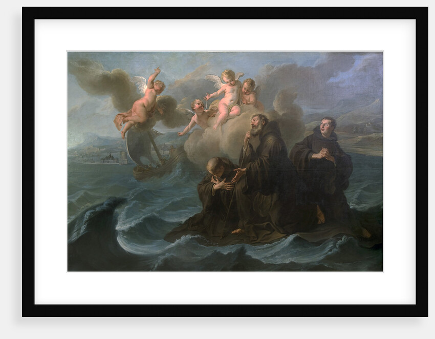 Saint Francis of Paola and his companions cross the strait to Messina on his cloak, 1723 by Anonymous