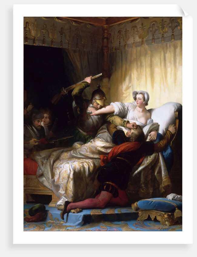 Scene in the bedroom of Marguerite de Valois during the St. Bartholomews Day massacre, 1836 by Anonymous