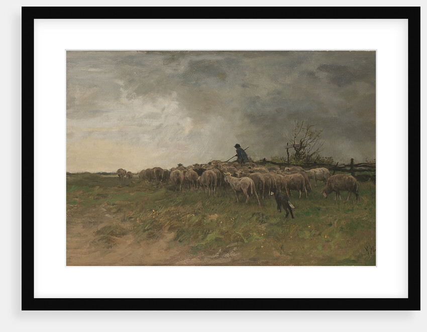 Shepherd with his flock, by Anonymous