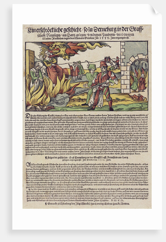 The Derenburg witch trial. Popular print, 1555 by Anonymous