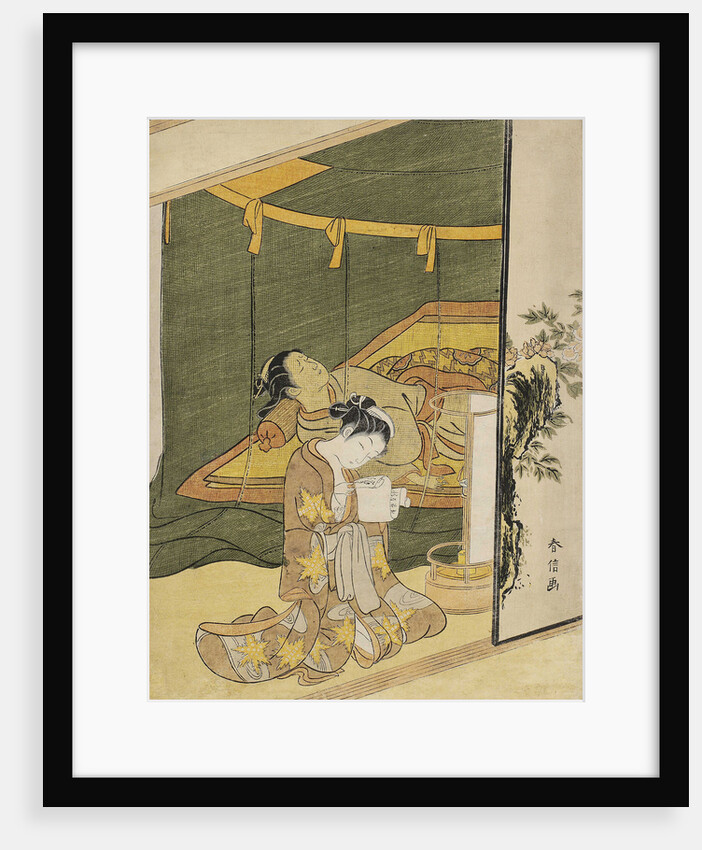 The Secret Love Letter (A young woman reading a love letter by candle light whilst another sleeps un by Anonymous