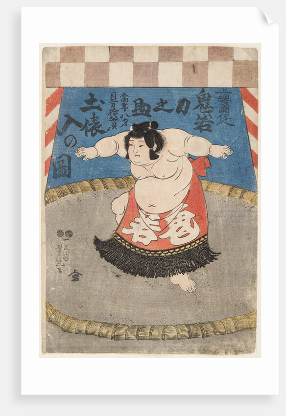 The wrestler Hidenoyama Raigoro, wearing an apron (kesho-mawashi), 1850s by Anonymous