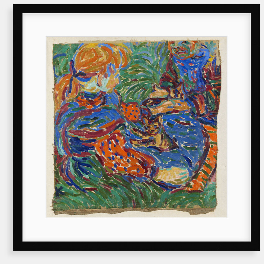 Two girls playing with cat, 1907 by Anonymous