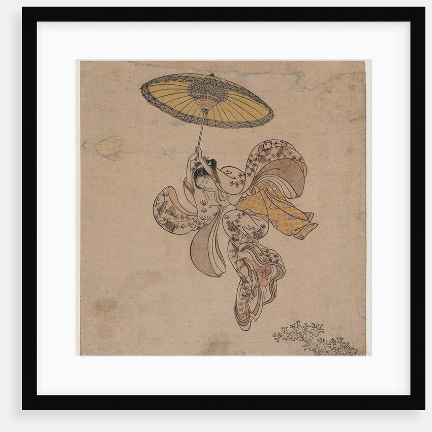 Young Woman Jumping from the Kiyomizu Temple Balcony with an Umbrella as a Parachute, 1765 by Anonymous