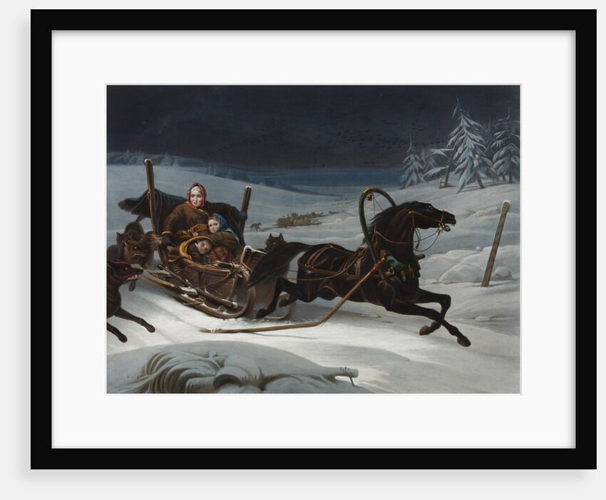 Sleigh of a Russian family pursued by wolves, 1830s by Anonymous
