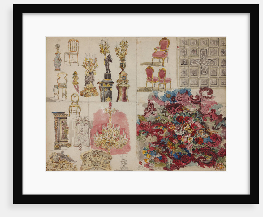 Design of furniture, ceiling, lamps, decorative wall painting with flowers for the Jussupow Palace o by Anonymous