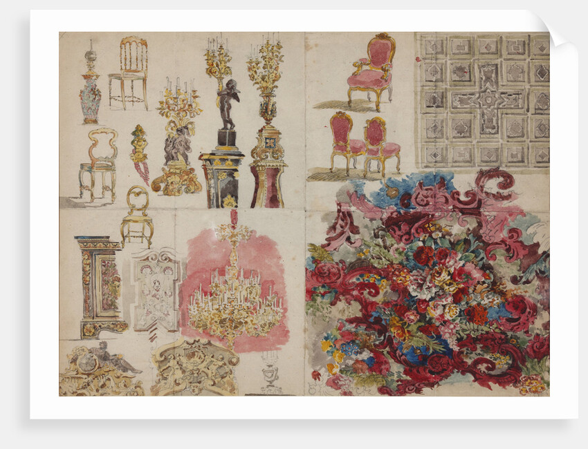 Design of furniture, ceiling, lamps, decorative wall painting with flowers for the Jussupow Palace o by Anonymous