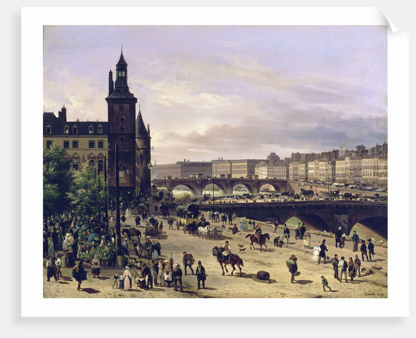 Le marché aux fleurs, la Tour de lHorloge, le Pont au Change et le Pont-Neuf, 1832 by Anonymous