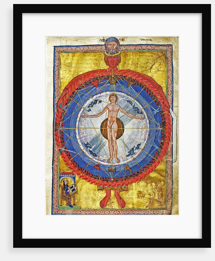 The Cosmic Spheres and Human Being. (Vision from Liber Divinorum Operum), ca 1220-1230 by Anonymous