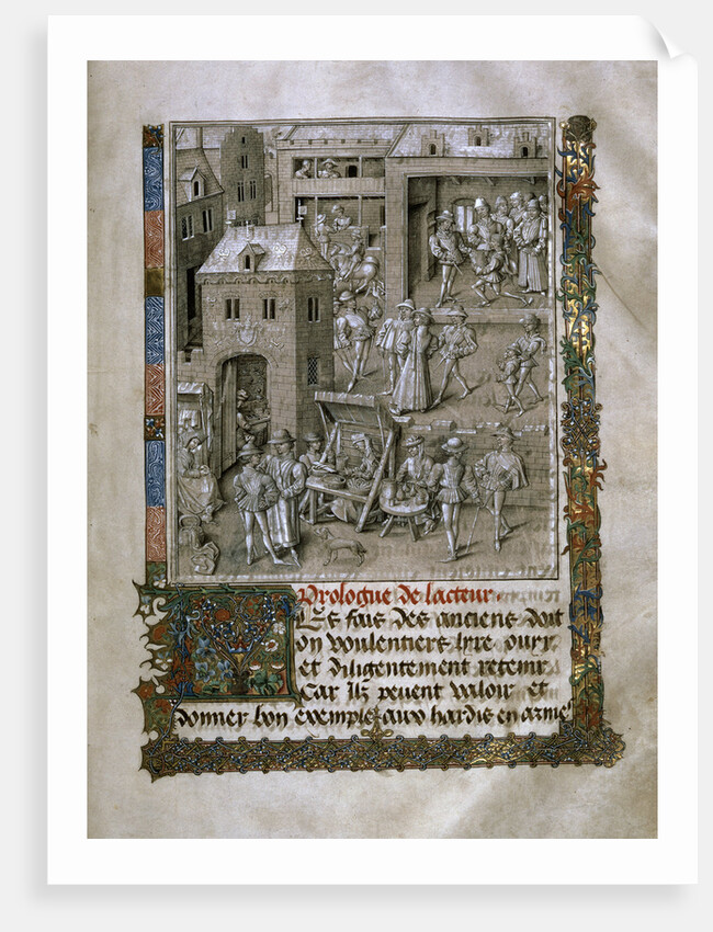 Market scene and Presentation of the book to Philip the Good by Anonymous
