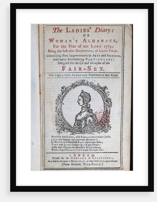 Cover of The Ladies Diary or the Womans Almanack, London, 1789 by Anonymous