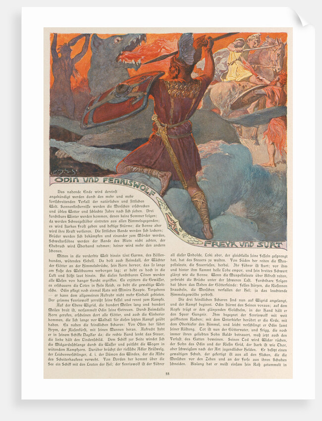 Odin and Fenrir, Freyr and Surt by Anonymous