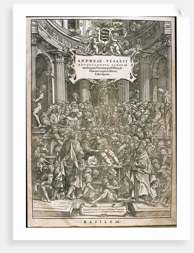 Title page from De humani corporis fabrica by Andreas Vesalius, ca 1543 by Anonymous