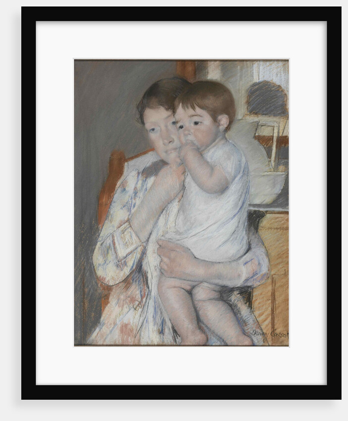 Femme et enfant devant une tablette où sont posés un broc et une cuvette, c. 1889 by Anonymous