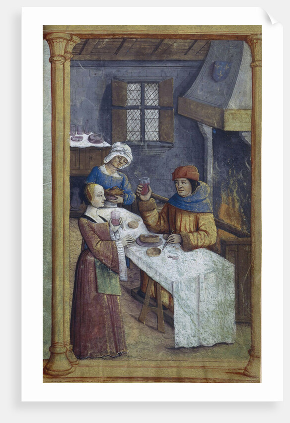 The maids. Miniature from Livre dheures , Late 15th cen by Anonymous