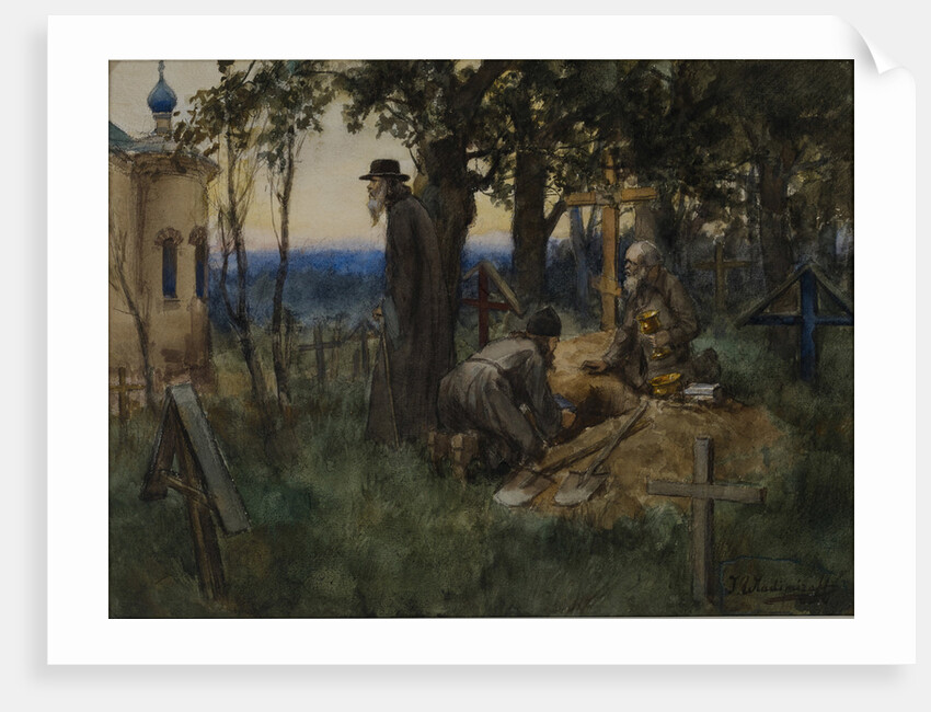The clergymen hiding church treasures in a new grave in a cemetery, 1922 by Anonymous