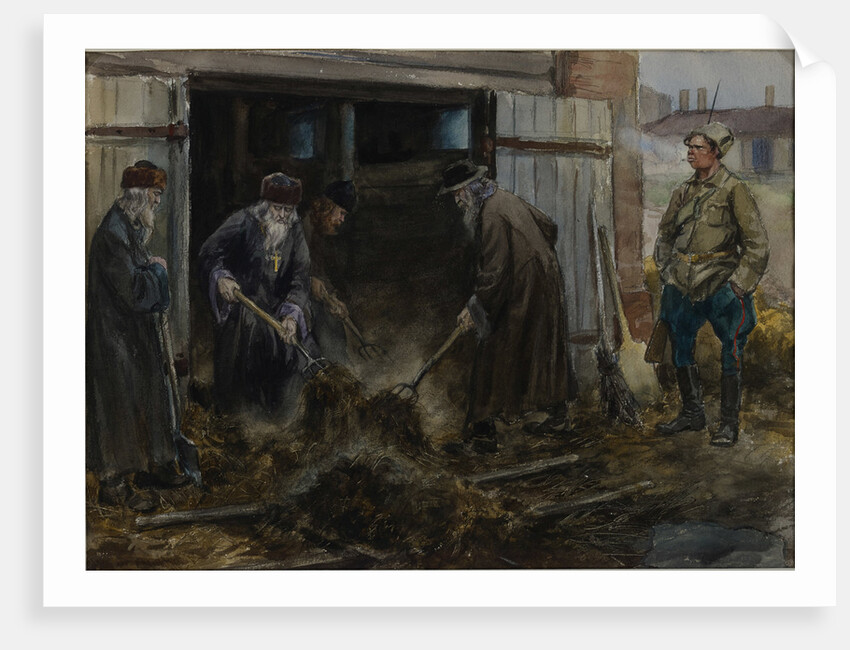 A group of Russian priests forced to clear the barrack stables, 1918 by Anonymous