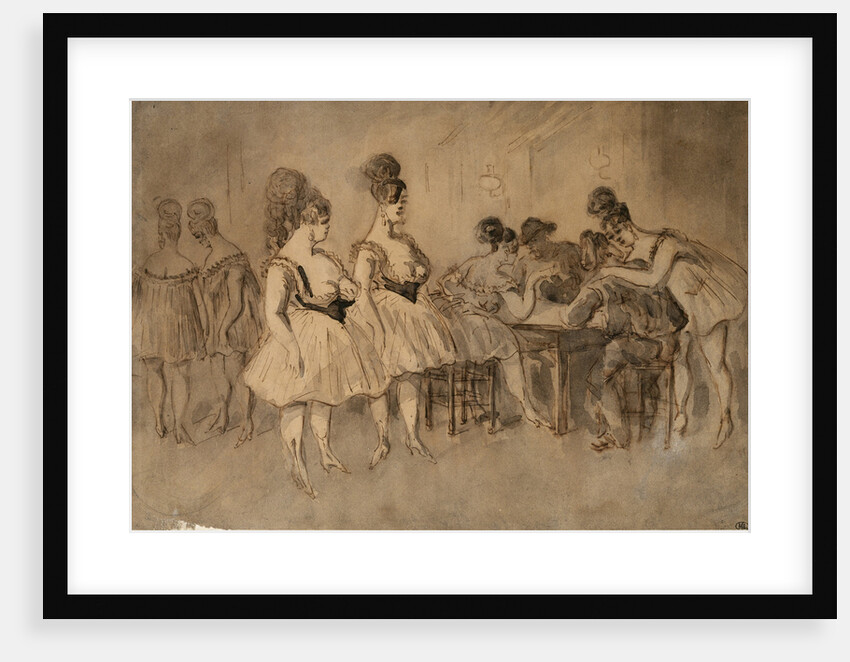 Men with scantily dressed women sitting at the table by Anonymous