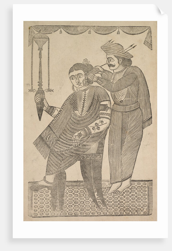 A Barber Cleaning the Ear of a Courtesan, 1800s by Shri Gobinda Chandra Roy