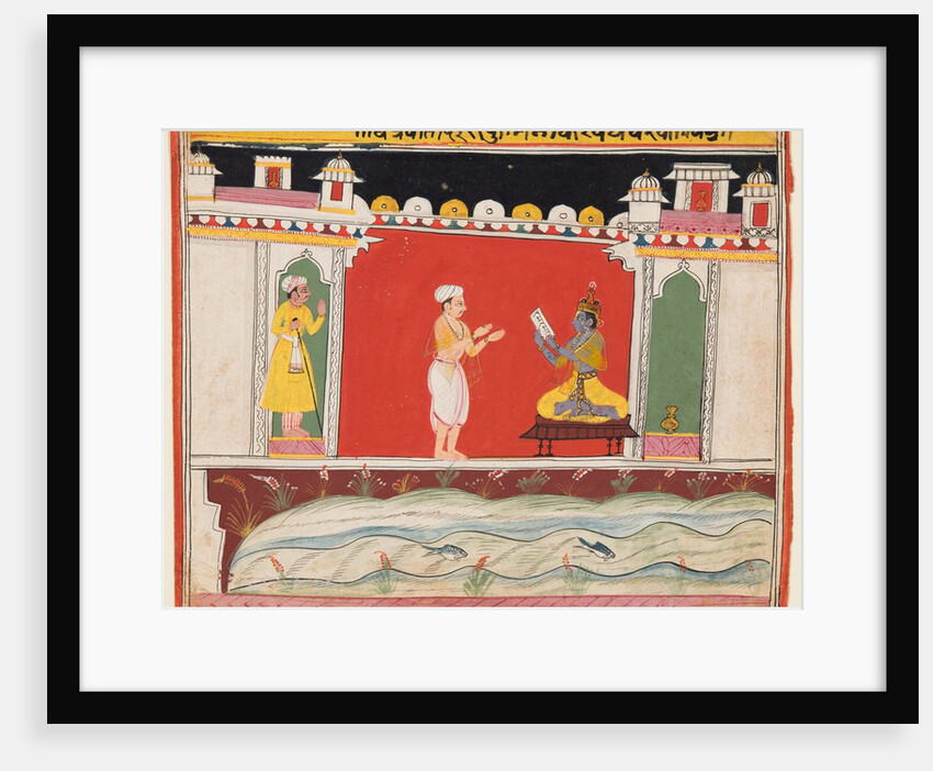 A page from a Bhagavata Purana series: A Brahmin gives Krishna the message or invitation…, c. 1650 by Unknown