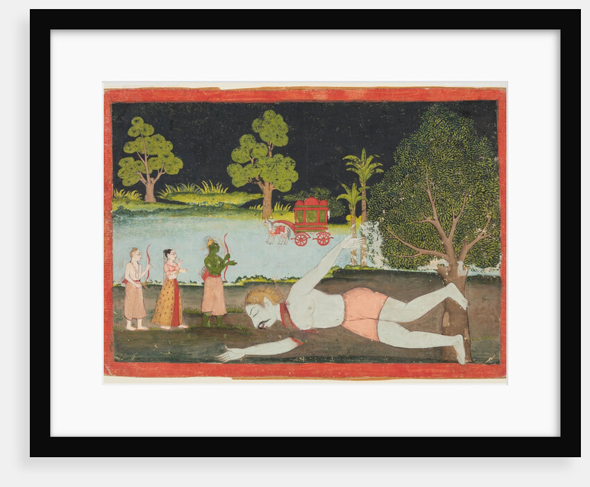 A page from a Ramayana: Rama, Lakshman and Sita before a slain giant, c. 1770 by Unknown