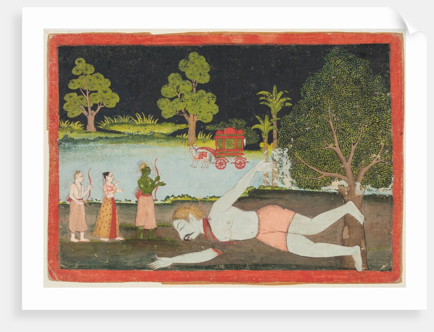 A page from a Ramayana: Rama, Lakshman and Sita before a slain giant, c. 1770 by Unknown