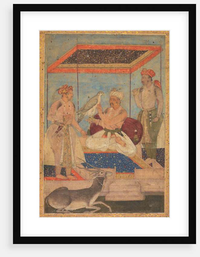 Akbar and Jahangir Examine a Ghir Falcon while Prince Khusrau Stands Behind, c. 1602-1604 by Unknown