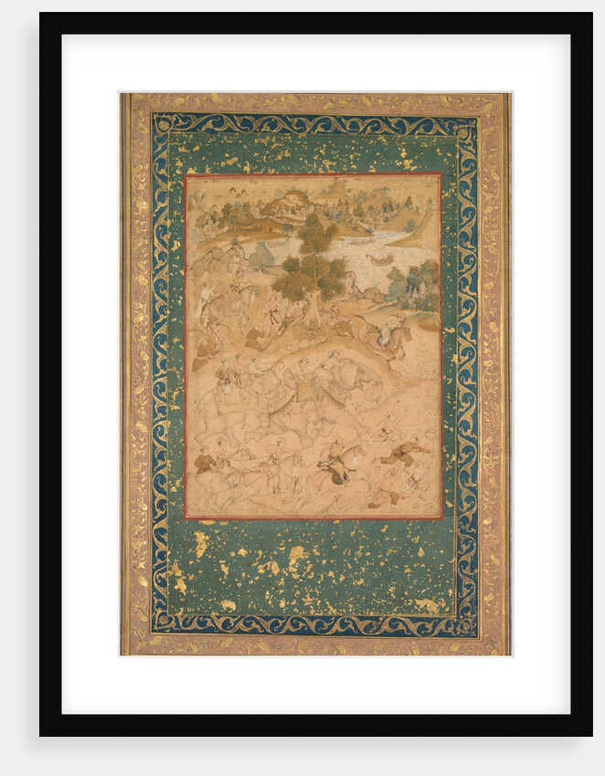 Akbar supervising the capture of wild elephants at Malwa in 1564, painting 90…, c. 1602-3 by Farukh Chela